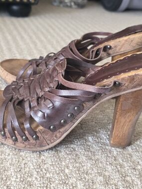 Tribeca by Kenneth Cole Brown Woven Leather High Heel Sandals